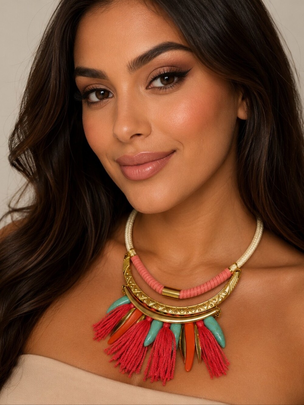 NWT 7‎ Charming Sisters Statement Tassel Necklace